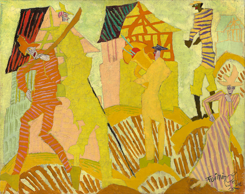 Lyonel Feininger. “Trompetenbläser im Dorf (Trumpeter in the Village)“. 1915. Oil on canvas. 60 × 75 cm. EUR 2,000,000–3,000,000