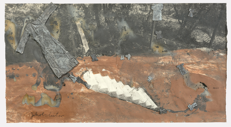 Anselm Kiefer. „Jakobsleiter“. 2003. Collage mit Blei und Kohle auf übermalter Fotografie. 58 × 107 cm. Verkauft für 237.500 EUR (inkl. Aufgeld)