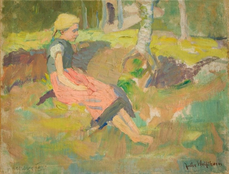 Auf diesem Bild ist das folgende Kunstwerk zu sehen: Julie Wolfthorn. Mädchen in Worpswede. 1897.
