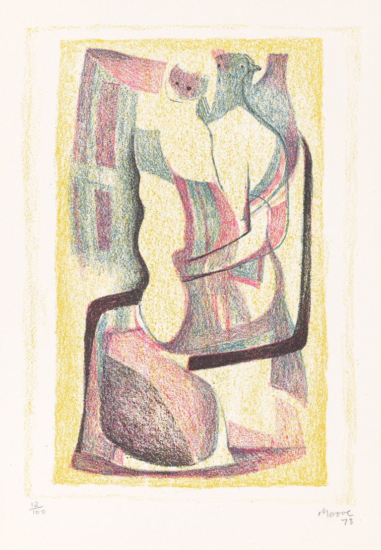 Auf diesem Bild ist das folgende Kunstwerk zu sehen: Henry Moore. „Seated mother with child“. 1973.