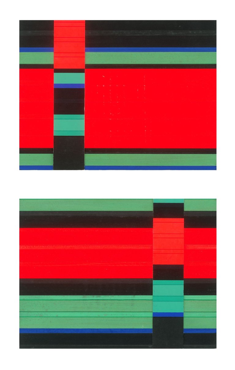 Auf diesem Bild ist das folgende Kunstwerk zu sehen: Günter Fruhtrunk. Ohne Titel (Entwurf für ein Wandbild I & II). Um 1970.