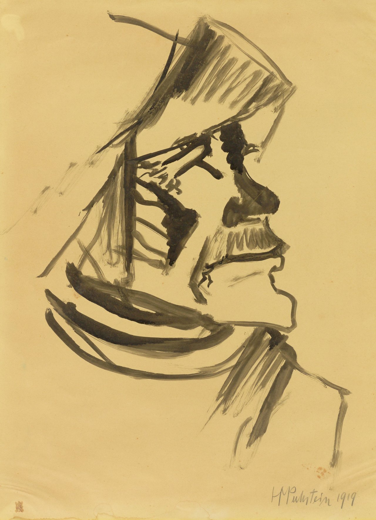 Auf diesem Bild ist das folgende Kunstwerk zu sehen: Max Pechstein. Fischerkopf. 1919.