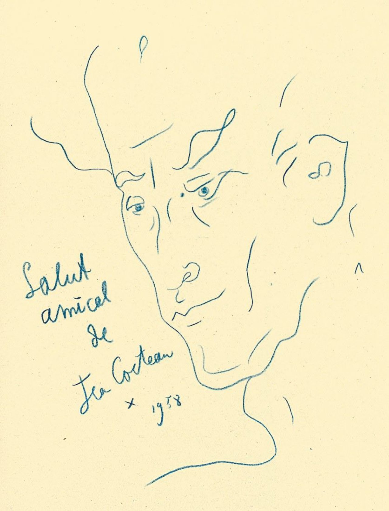 Auf diesem Bild ist das folgende Kunstwerk zu sehen: Jean Cocteau. Selbstportrait. 1958.