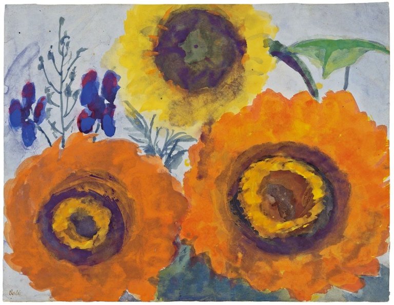 This picture shows the following artwork: Emil Nolde. „Sonnenblumen und Rittersporn“. Nach 1945.