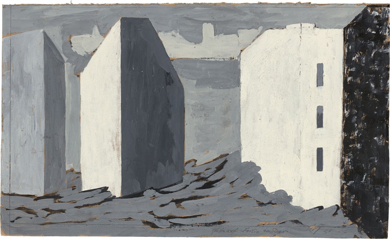 Auf diesem Bild ist das folgende Kunstwerk zu sehen: Werner Heldt. „Entwurf Berlin am Meer“. 1950.