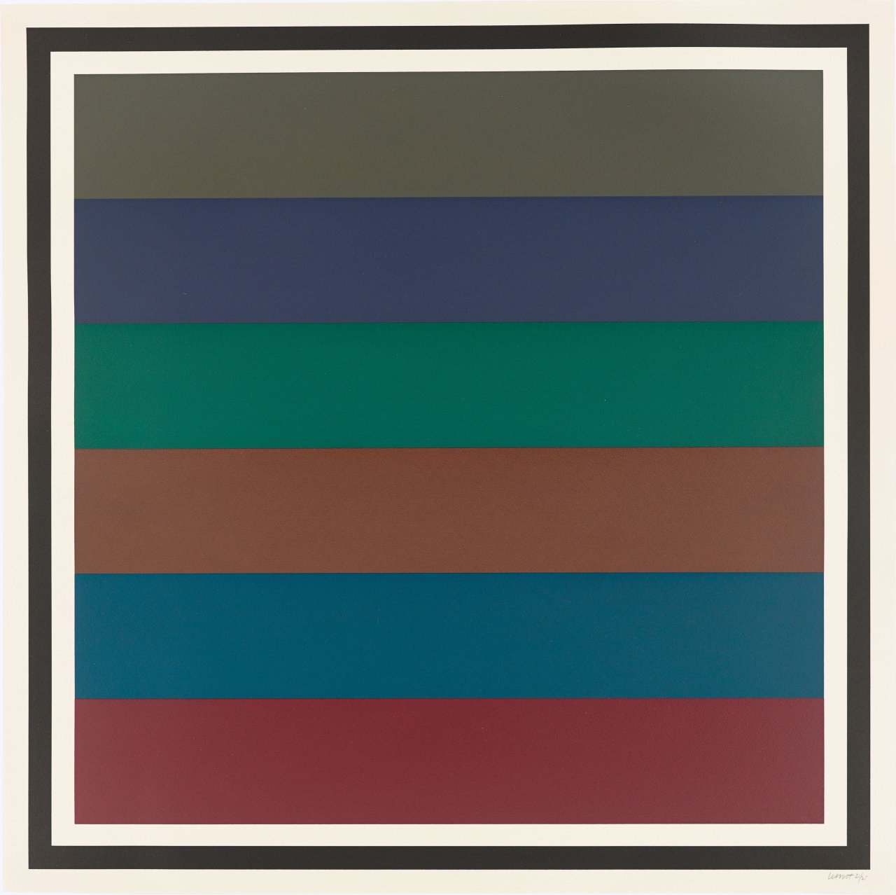 Auf diesem Bild ist das folgende Kunstwerk zu sehen: Sol LeWitt. „Horizontal Bands, Colors Superimposed“. 1988.