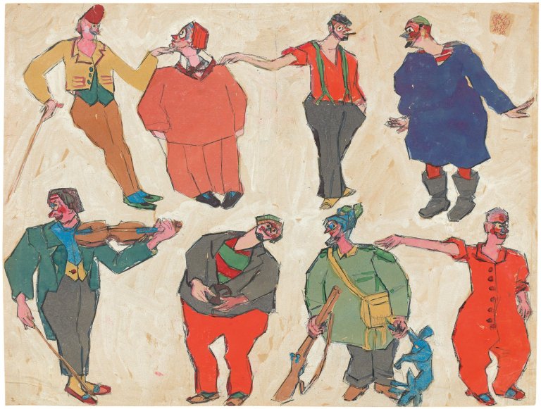 Auf diesem Bild ist das folgende Kunstwerk zu sehen: Paul Busch. „Parade der Clowns“. 1920.