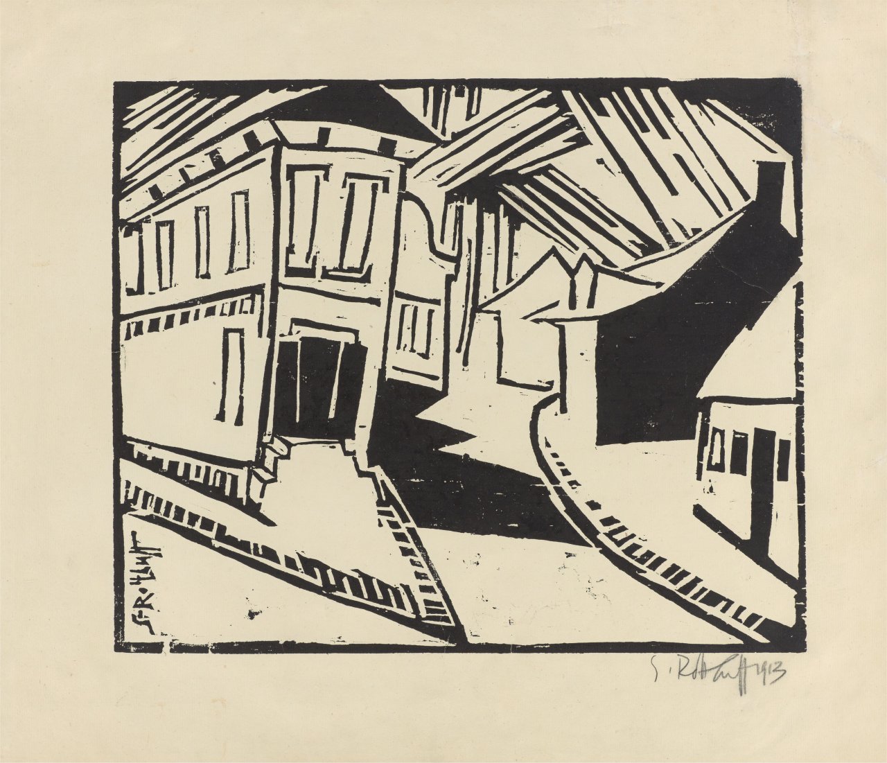 Auf diesem Bild ist das folgende Kunstwerk zu sehen: Karl Schmidt-Rottluff. „Sonnige Straße“. 1913.