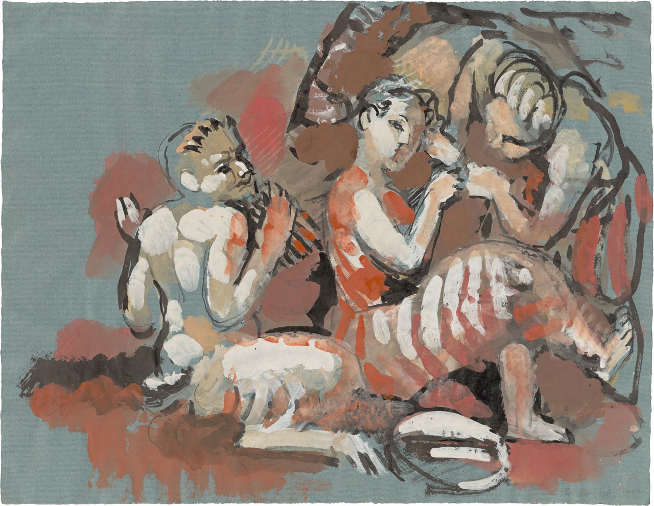 Auf diesem Bild ist das folgende Kunstwerk zu sehen: Robert Metzkes. „Venus nach dem Bad und Flöte spielender Pan“. 1993.