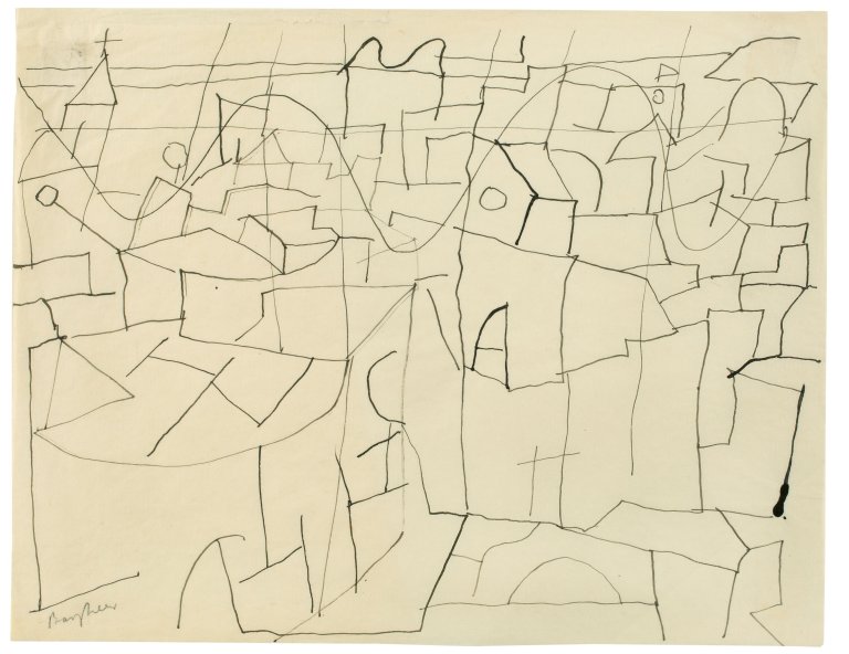 Auf diesem Bild ist das folgende Kunstwerk zu sehen: Eduard Bargheer. Ohne Titel (Häuser). Um 1965.