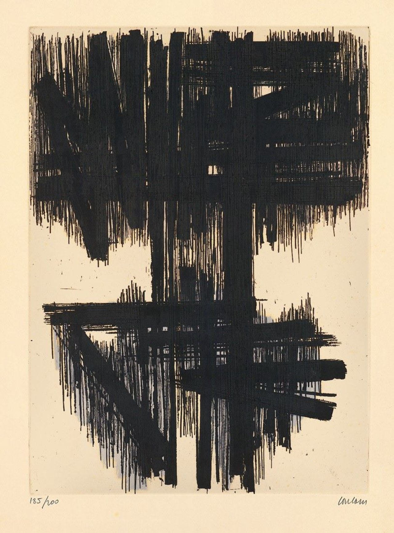 Auf diesem Bild ist das folgende Kunstwerk zu sehen: Pierre Soulages. „Eau Forte No. 6“. 1957.