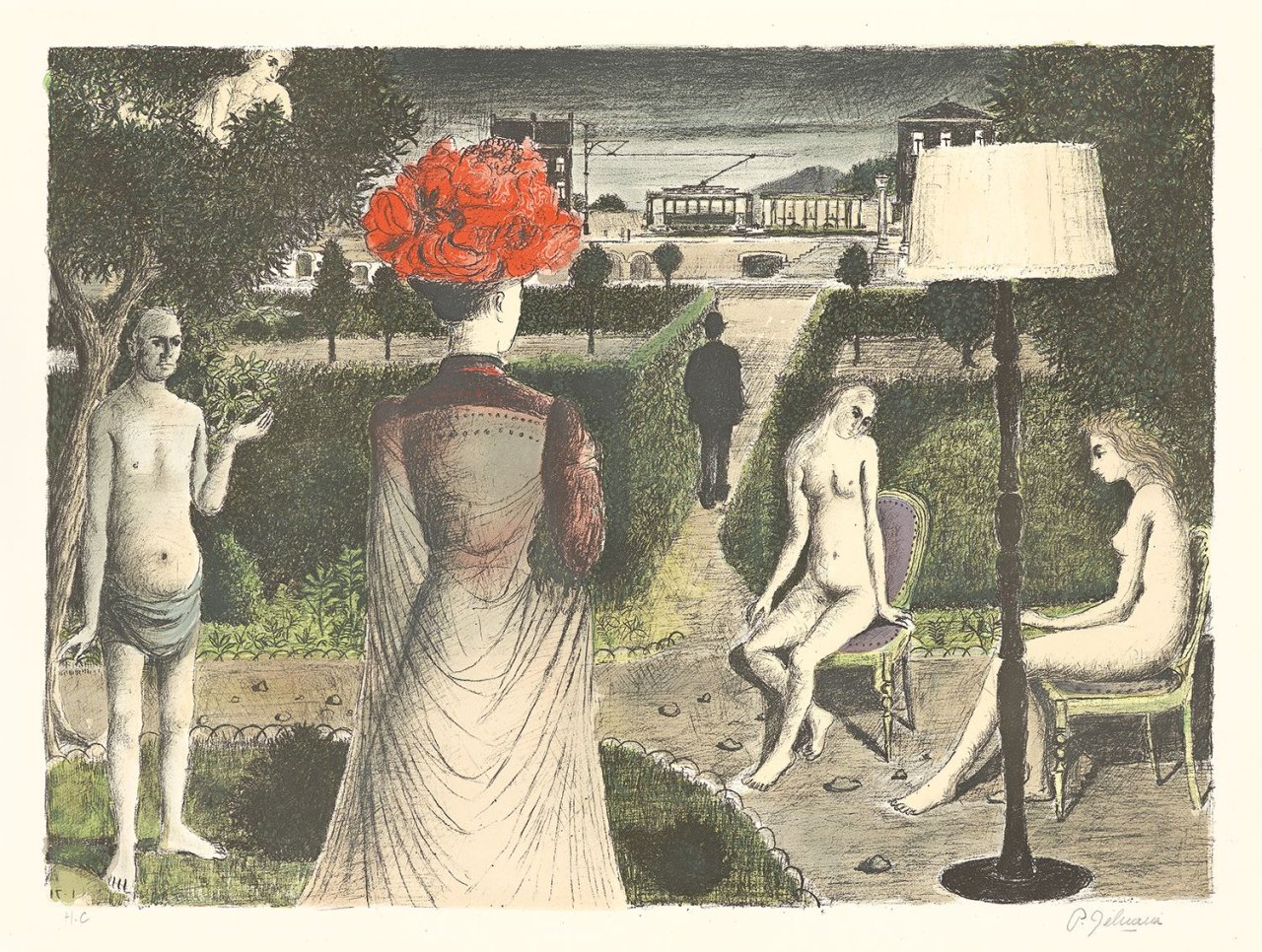 Auf diesem Bild ist das folgende Kunstwerk zu sehen: Paul Delvaux. „Le Jardin“. 1971.