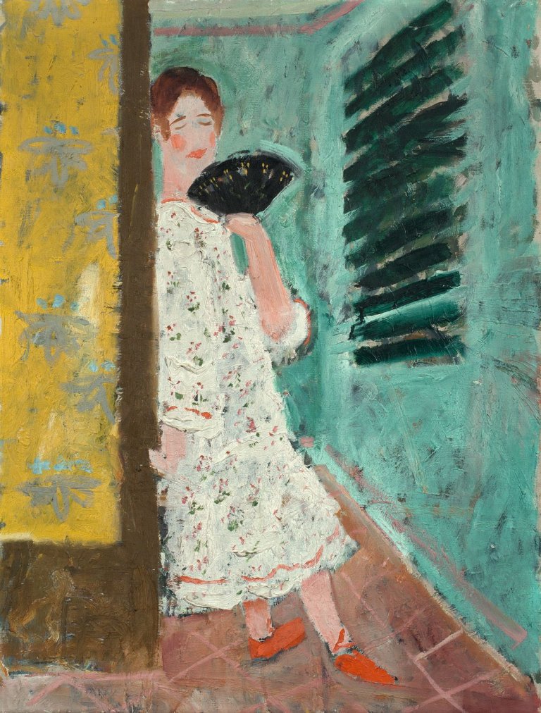 Auf diesem Bild ist das folgende Kunstwerk zu sehen: Rolf Nesch. Mädchen mit Fächer. 1924.