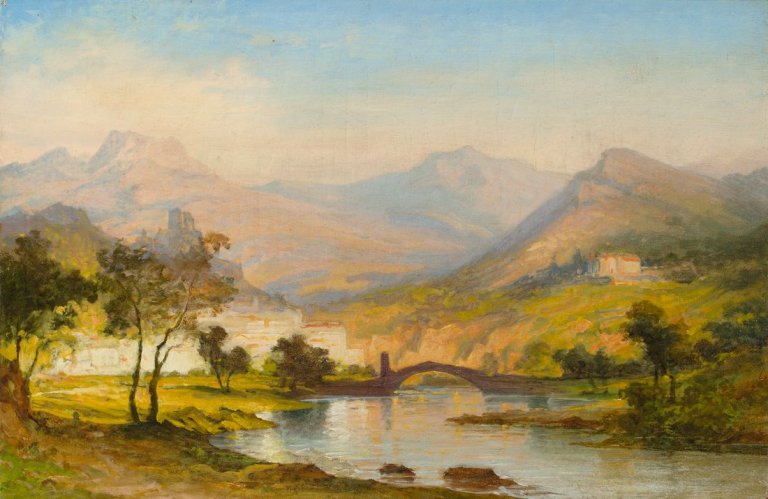 Auf diesem Bild ist das folgende Kunstwerk zu sehen: Carl Morgenstern. Italienische Landschaft. Um 1860.