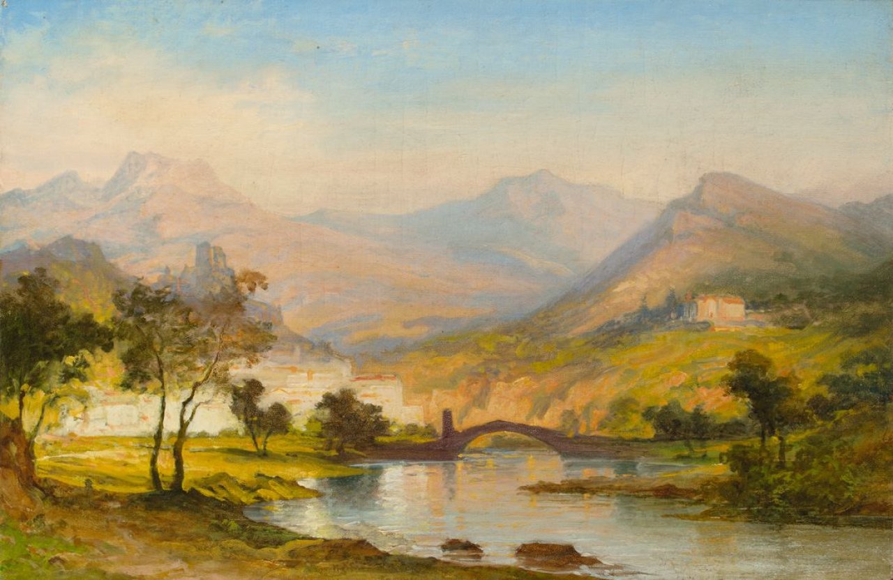 Auf diesem Bild ist das folgende Kunstwerk zu sehen: Carl Morgenstern. Italienische Landschaft. Um 1860.