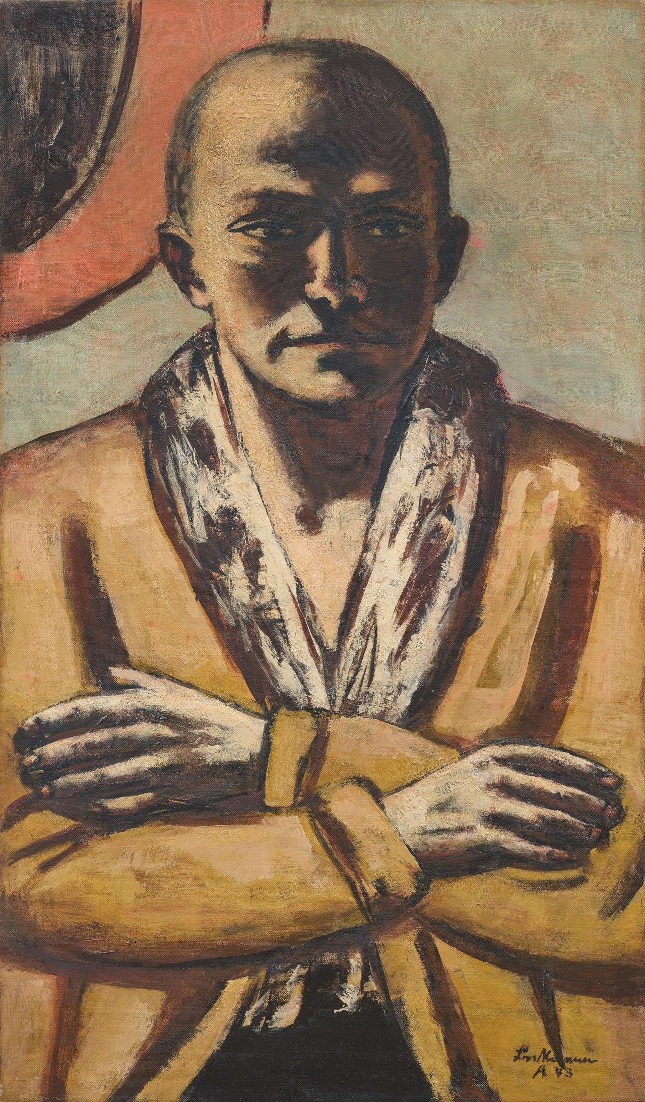 Auf diesem Bild ist das folgende Kunstwerk zu sehen: Max Beckmann. „Selbstbildnis gelb-rosa“. 1943.
