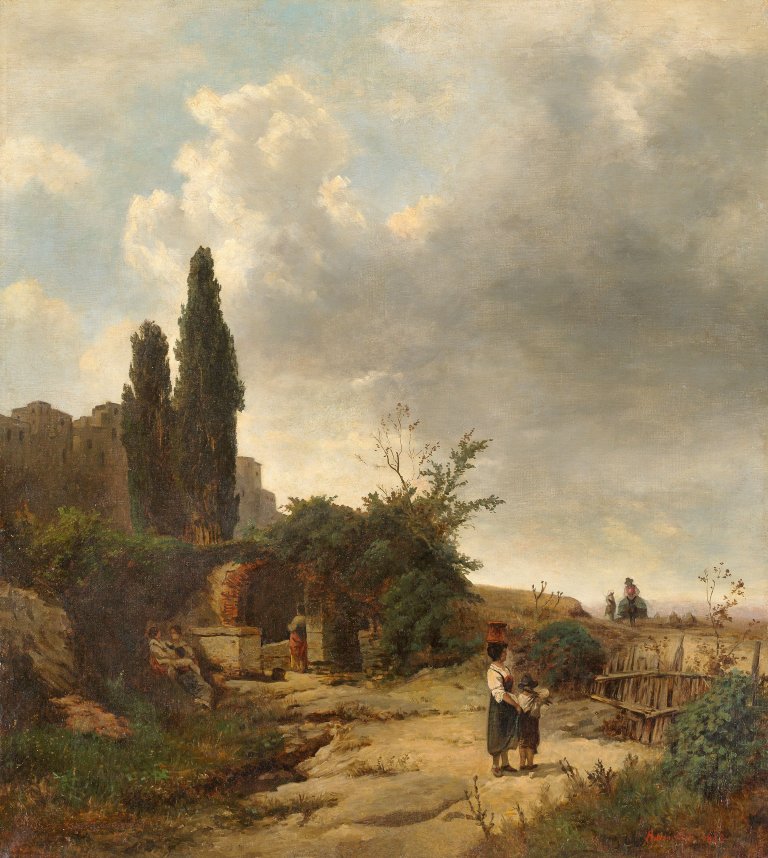 Auf diesem Bild ist das folgende Kunstwerk zu sehen: Oswald Achenbach. Italienische Landschaft. 1858.
