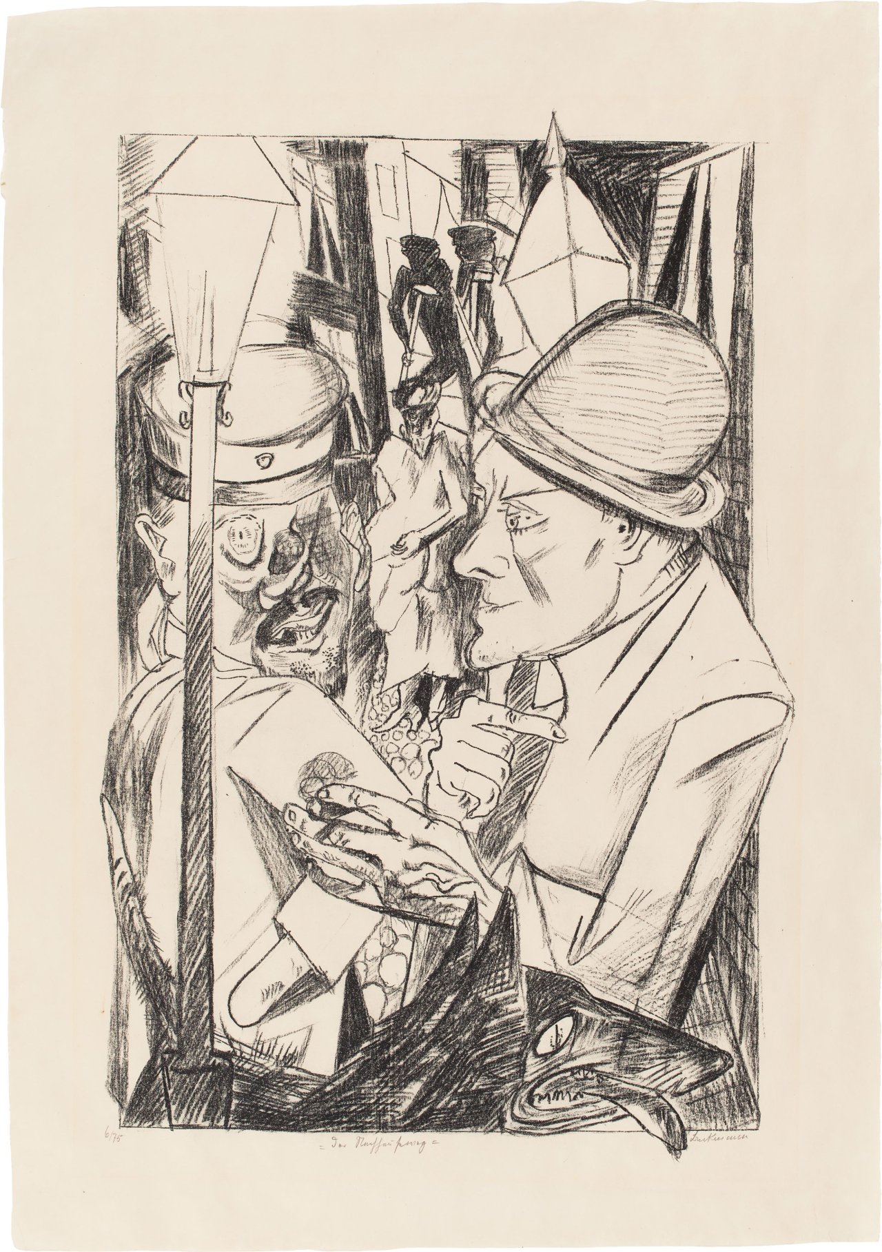 Auf diesem Bild ist das folgende Kunstwerk zu sehen: Max Beckmann. „Der Nachhauseweg“ (Selbstbildnis mit Kriegskrüppel). 1919.