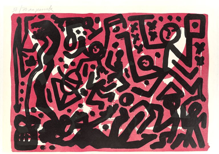 Auf diesem Bild ist das folgende Kunstwerk zu sehen: A.R. Penck. Aus: „Suite Lausanne“. 1990.