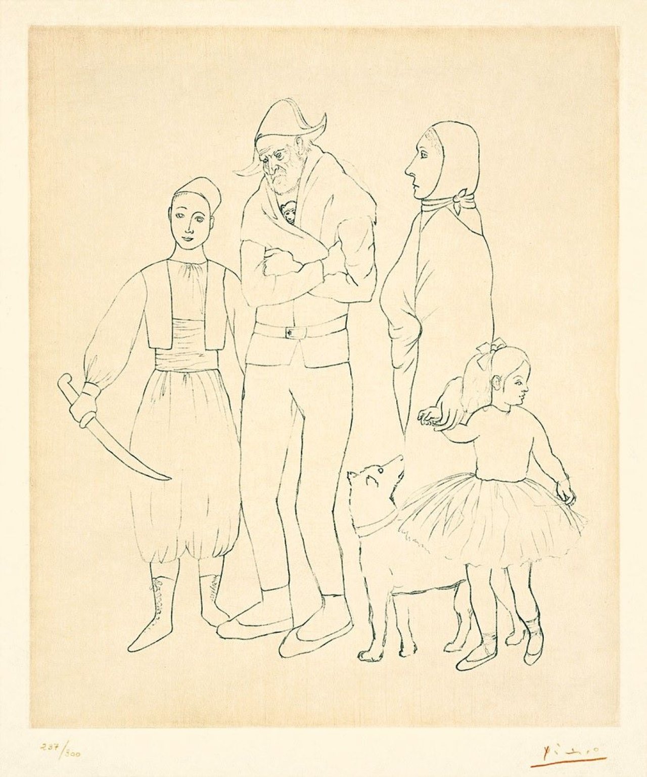 Auf diesem Bild ist das folgende Kunstwerk zu sehen: Nach Pablo Picasso. Famille des Saltimbanques. 1904/1950.
