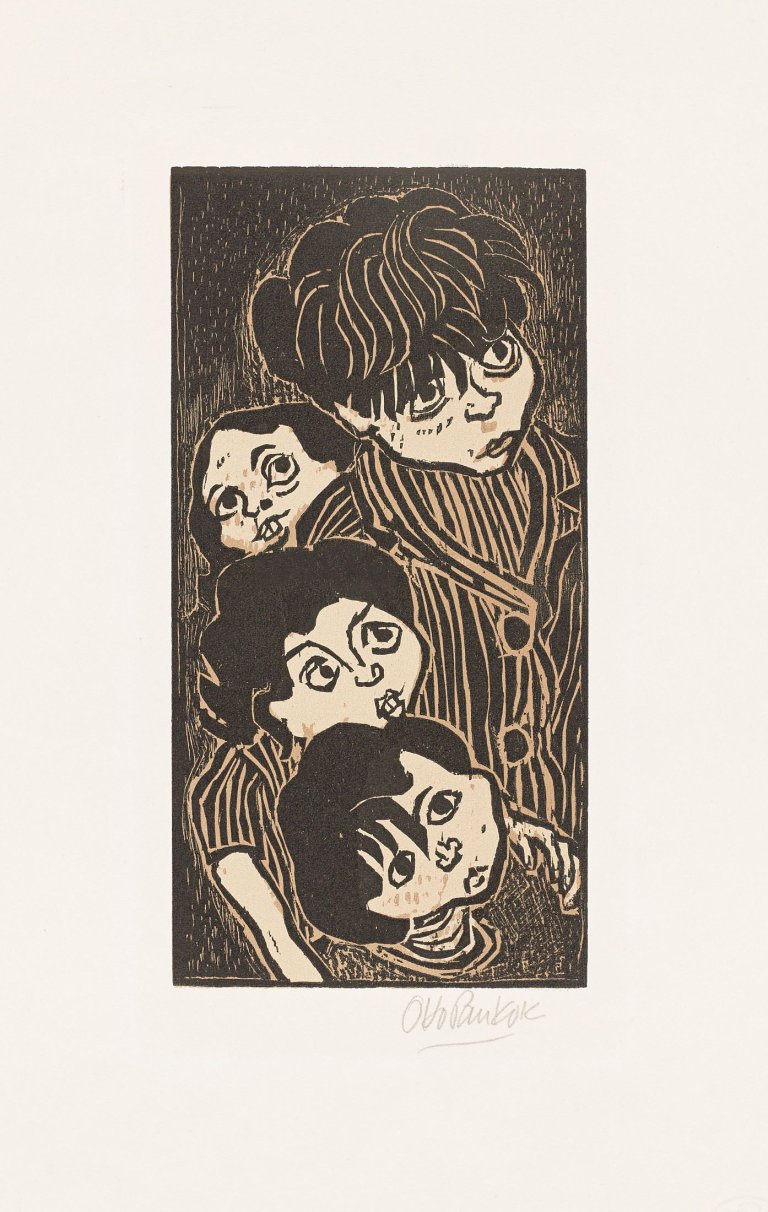 Auf diesem Bild ist das folgende Kunstwerk zu sehen: Otto Pankok. „Lauschende Kinder“. 1947.