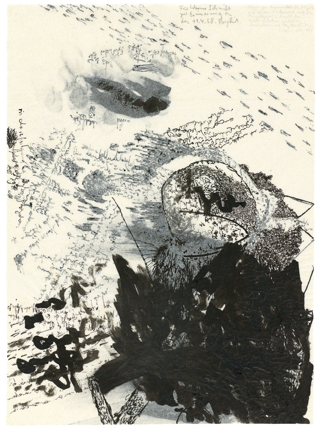 Auf diesem Bild ist das folgende Kunstwerk zu sehen: Carlfriedrich Claus. „Skizze zur Anonymität des Subjekts“. 1968.