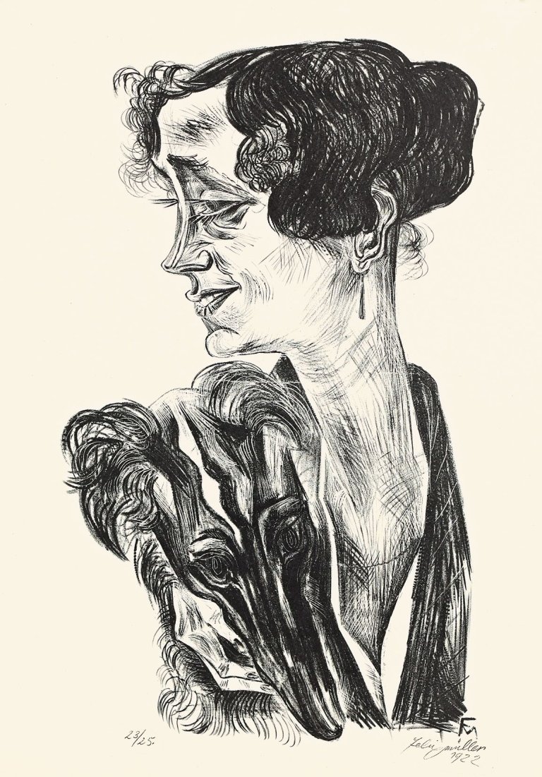 Auf diesem Bild ist das folgende Kunstwerk zu sehen: Conrad Felixmüller. „Dame mit Barsoy“. 1922.
