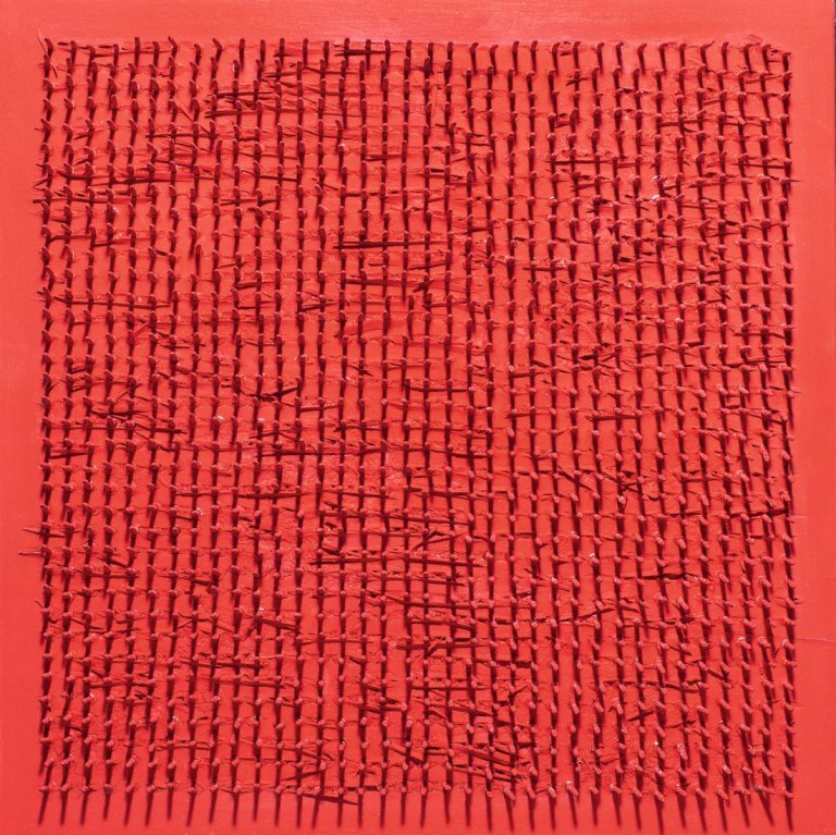 Auf diesem Bild ist das folgende Kunstwerk zu sehen: Bernard Aubertin. Ohne Titel (Tableau Clous). 1969.