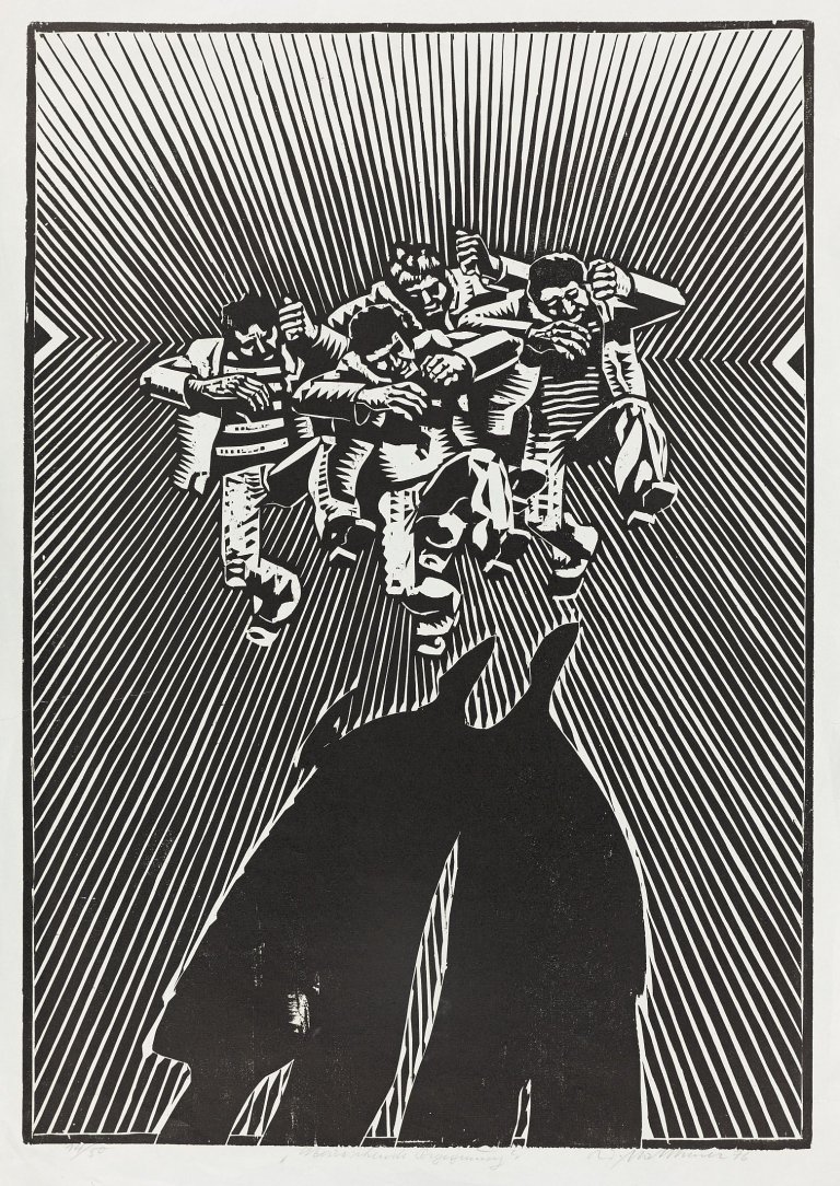 Auf diesem Bild ist das folgende Kunstwerk zu sehen: Wolfgang Mattheuer. „Dorfrand“ / „Überraschende Begegnung“. 1987/1976.