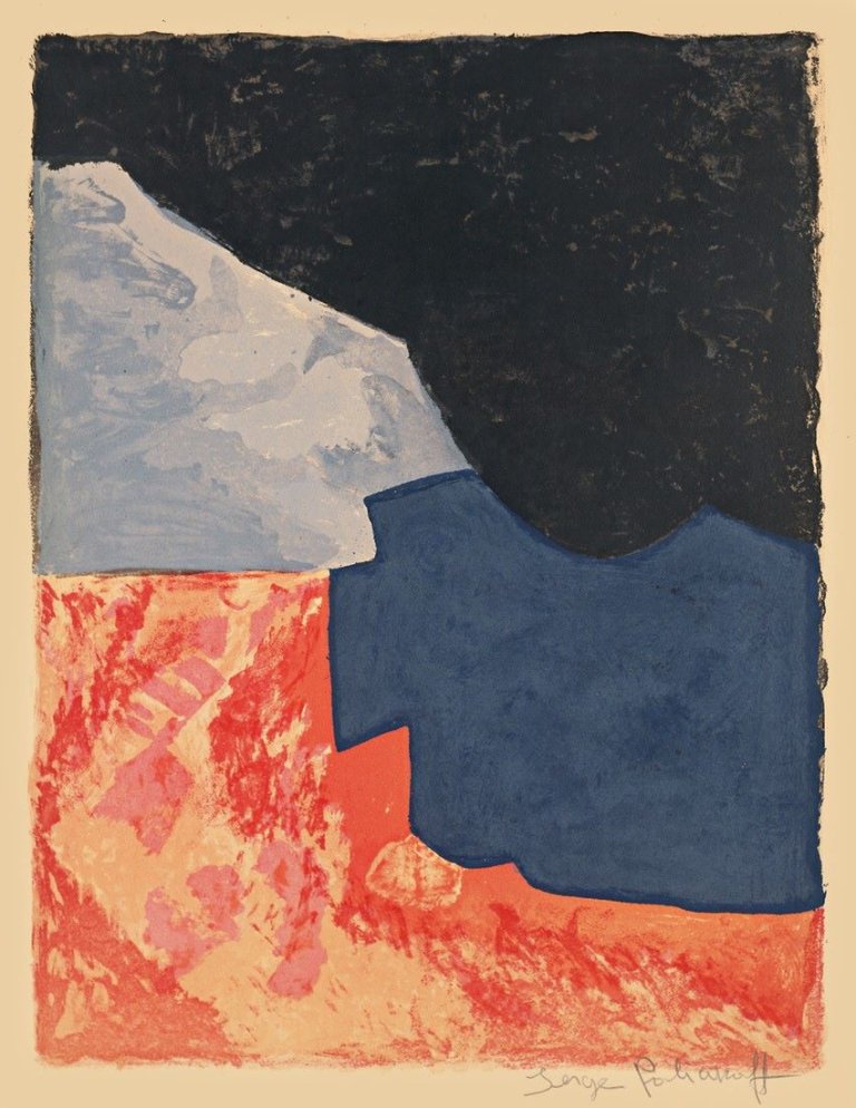 Auf diesem Bild ist das folgende Kunstwerk zu sehen: Serge Poliakoff. „Composition rouge, grise et noir“. 1960.