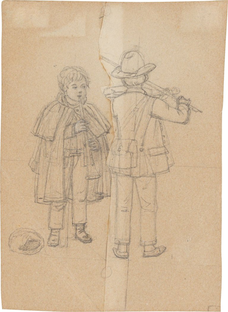 Auf diesem Bild ist das folgende Kunstwerk zu sehen: Wilhelm von Kobell. „Zwei musizierende Knaben“. Um 1833.