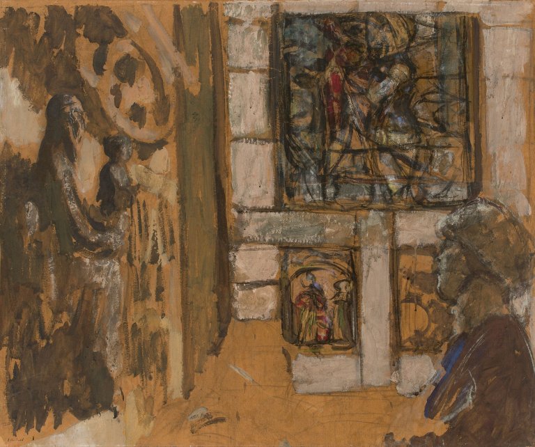 Auf diesem Bild ist das folgende Kunstwerk zu sehen: Édouard Vuillard. „La Salle du Moyen Âge au Musée des Arts décoratifs“. 1922.