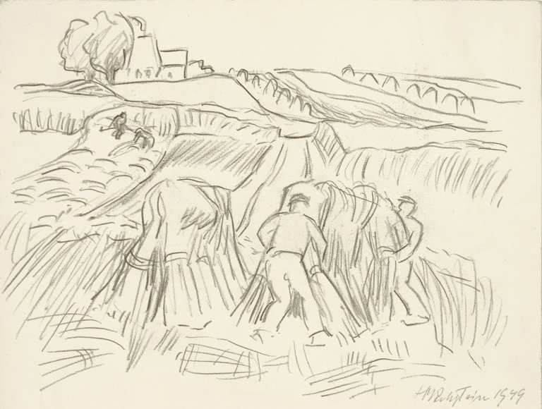 Auf diesem Bild ist das folgende Kunstwerk zu sehen: Max Pechstein. Bei der Ernte. 1949.