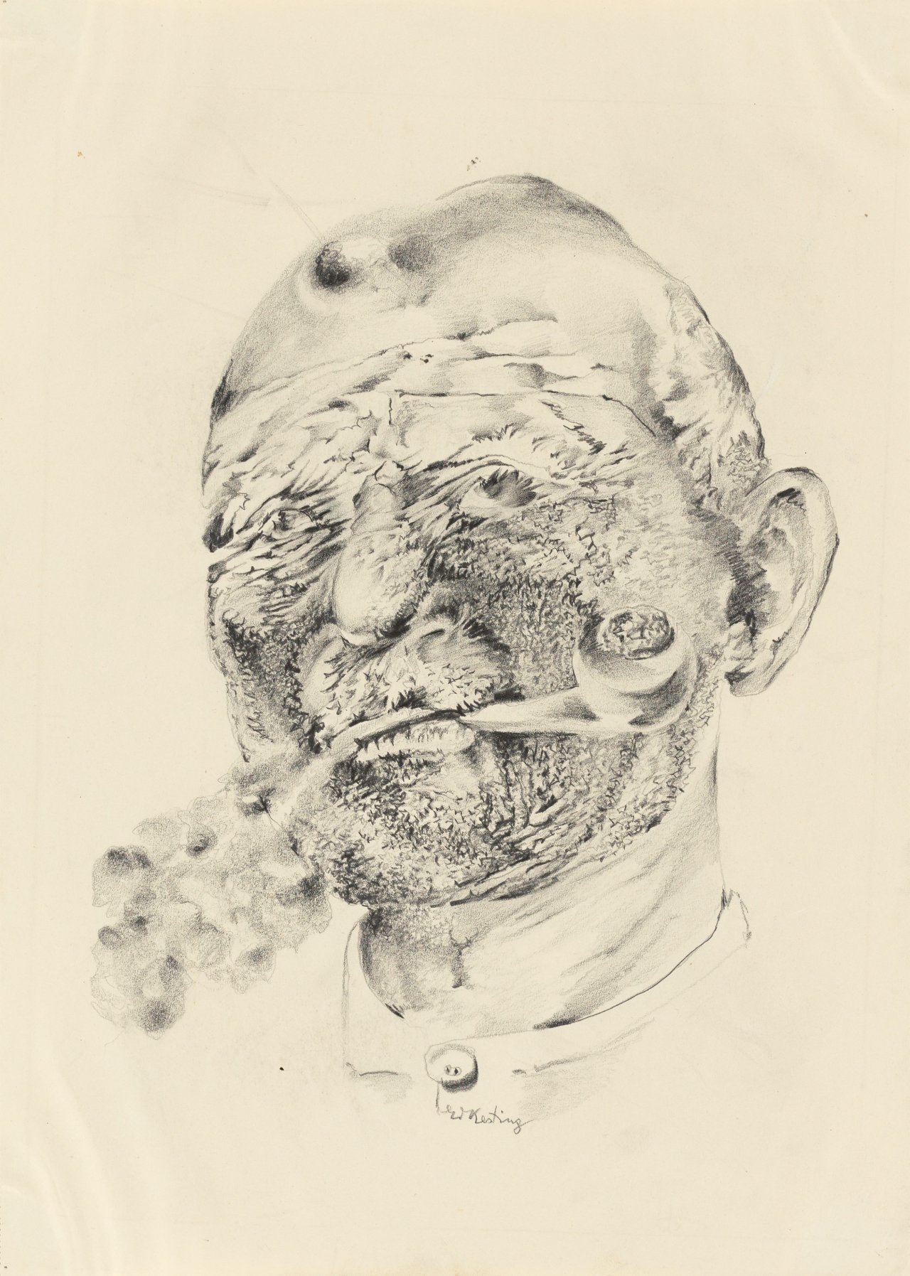 Auf diesem Bild ist das folgende Kunstwerk zu sehen: Edmund Kesting. Pfeifenraucher. 1936.