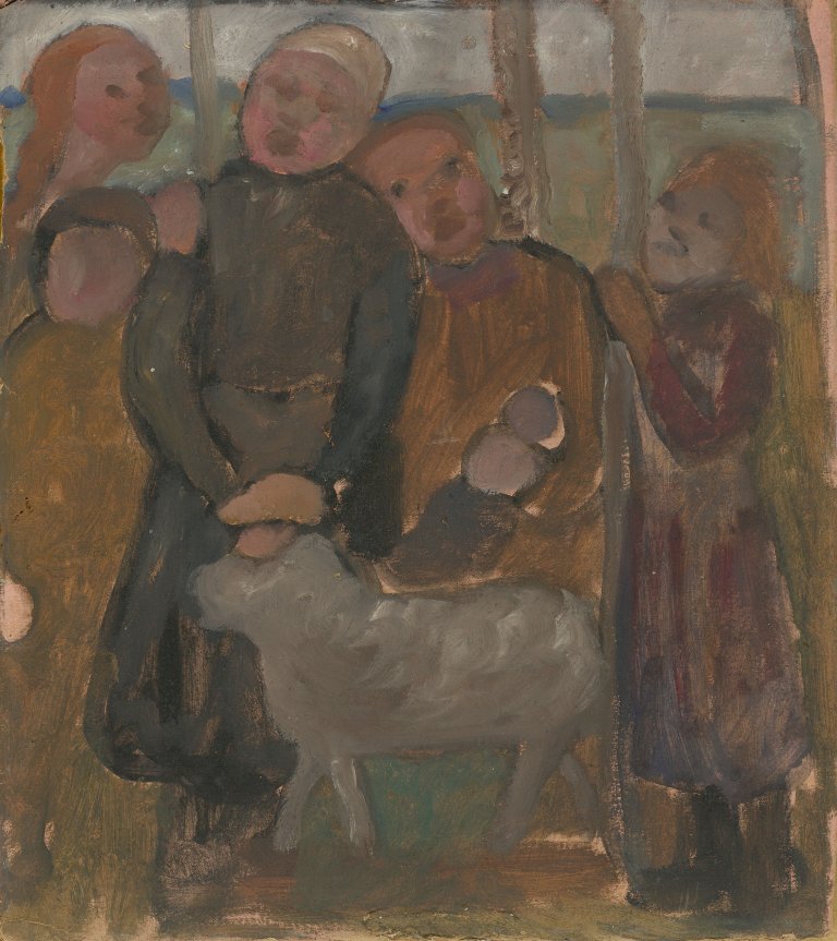 This picture shows the following artwork: Paula Modersohn-Becker. „Fünf Kinder mit Schaf“. Circa 1905.