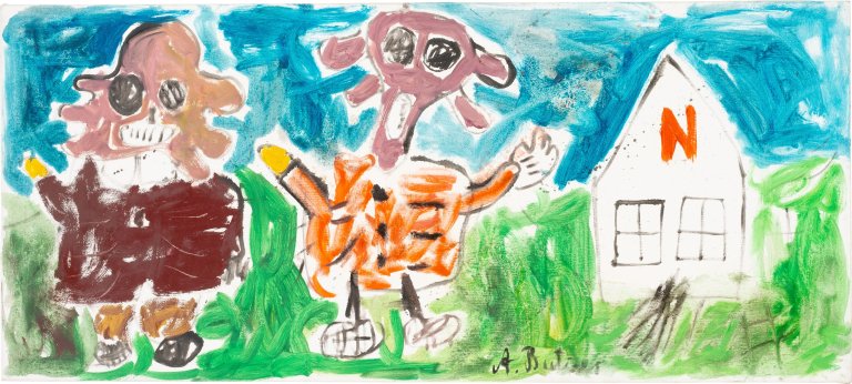 Auf diesem Bild ist das folgende Kunstwerk zu sehen: André Butzer. Ohne Titel (mit N-Haus). 2007.