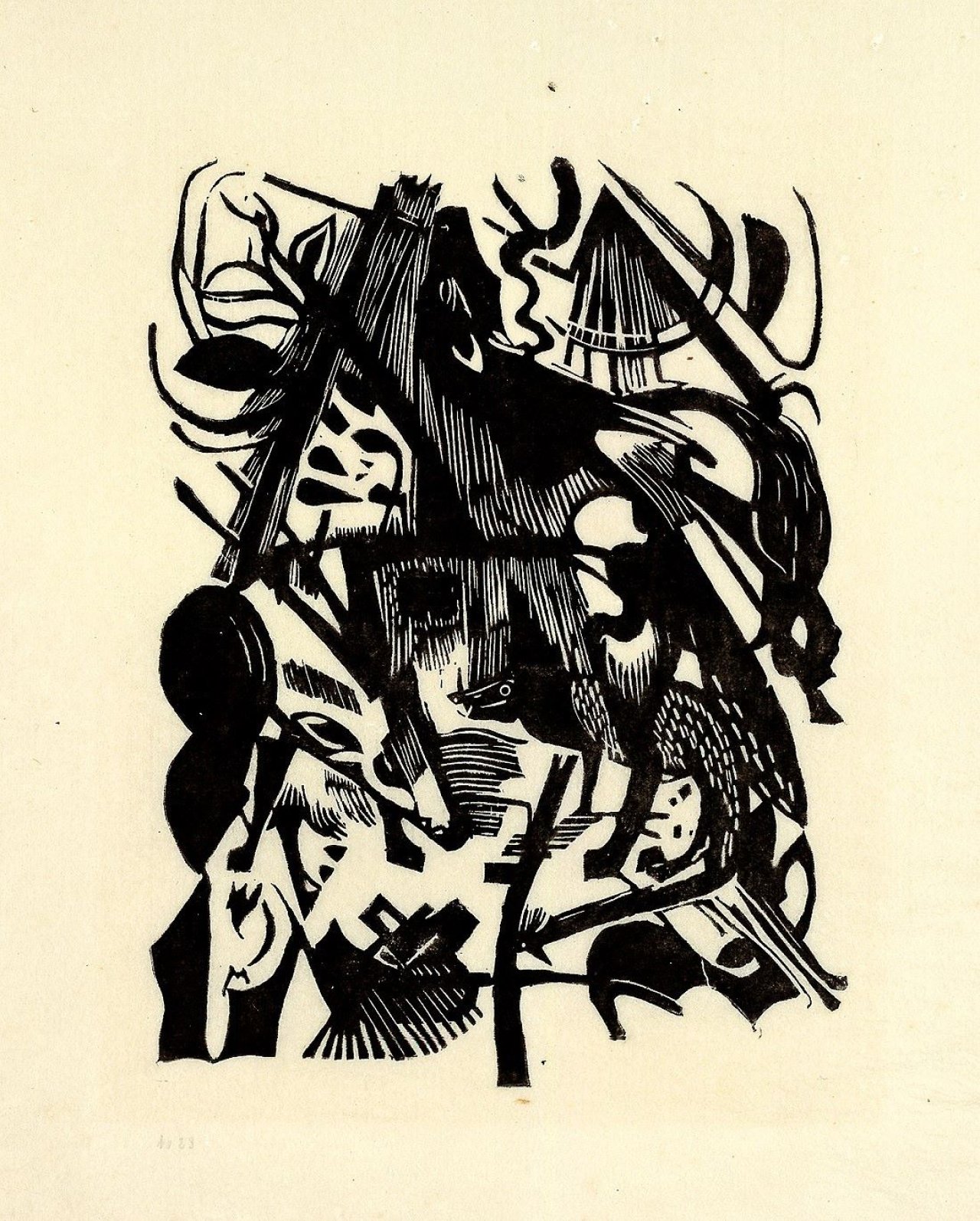 Auf diesem Bild ist das folgende Kunstwerk zu sehen: Franz Marc. „Geburt der Wölfe“. 1913.