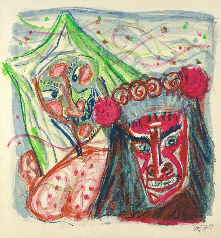 Auf diesem Bild ist das folgende Kunstwerk zu sehen: Otto Dix. „Alemannische Masken“. 1963.