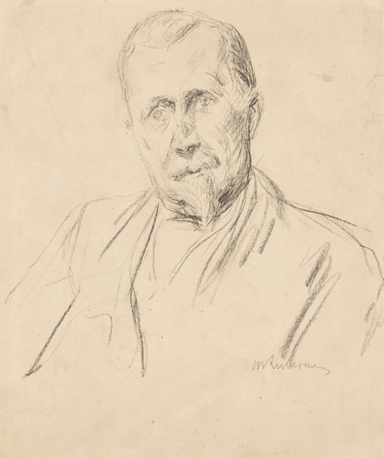 Auf diesem Bild ist das folgende Kunstwerk zu sehen: Max Liebermann. Heinrich Mann, Brustbild . Um 1930.