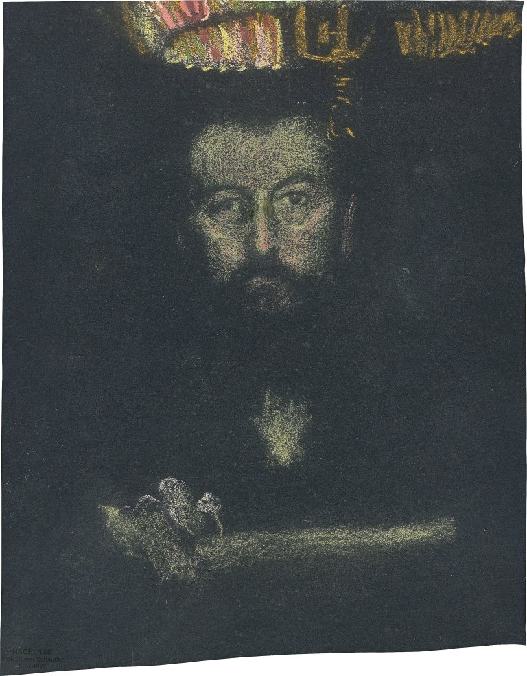 Auf diesem Bild ist das folgende Kunstwerk zu sehen: Osmar Schindler. Selbstbildnis unter einer Gaslampe.