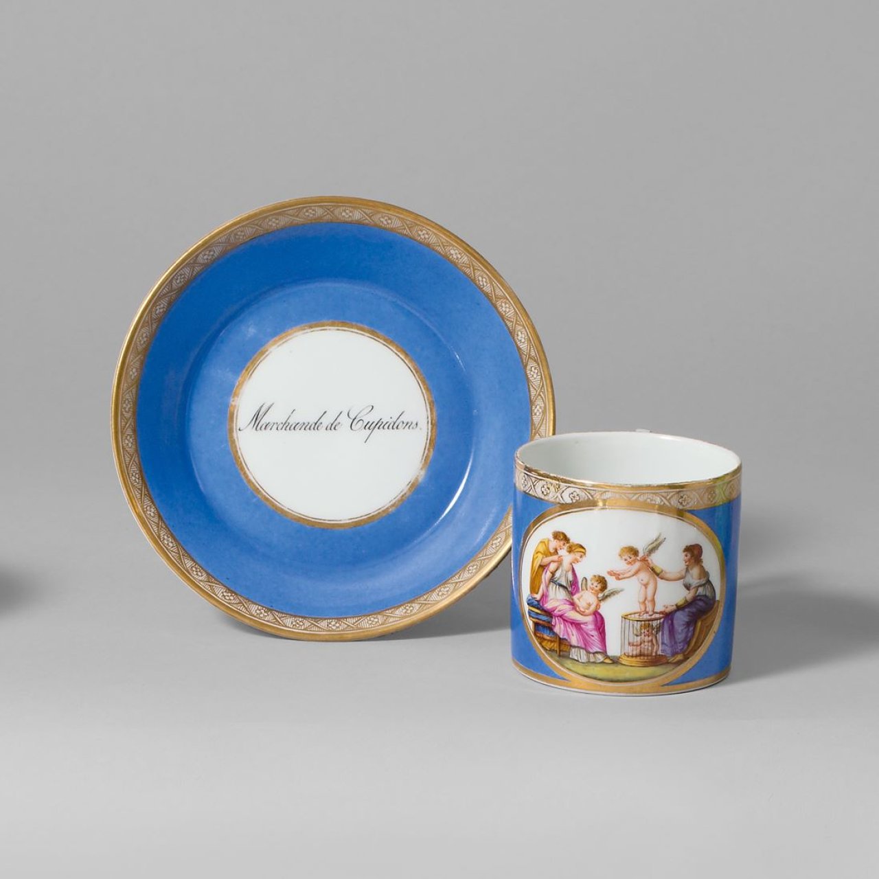 This picture shows the following artwork:  KPM Königliche Porzellan-Manufaktur Berlin. Conical cup with handle à la grecque and initials JN. Circa 1800.