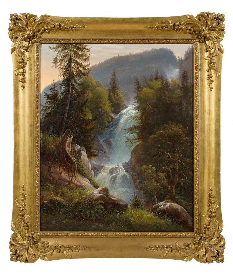 Auf diesem Bild ist das folgende Kunstwerk zu sehen: Karl Christian Sparmann. Der Giessbach im Berner Oberland. 1853.