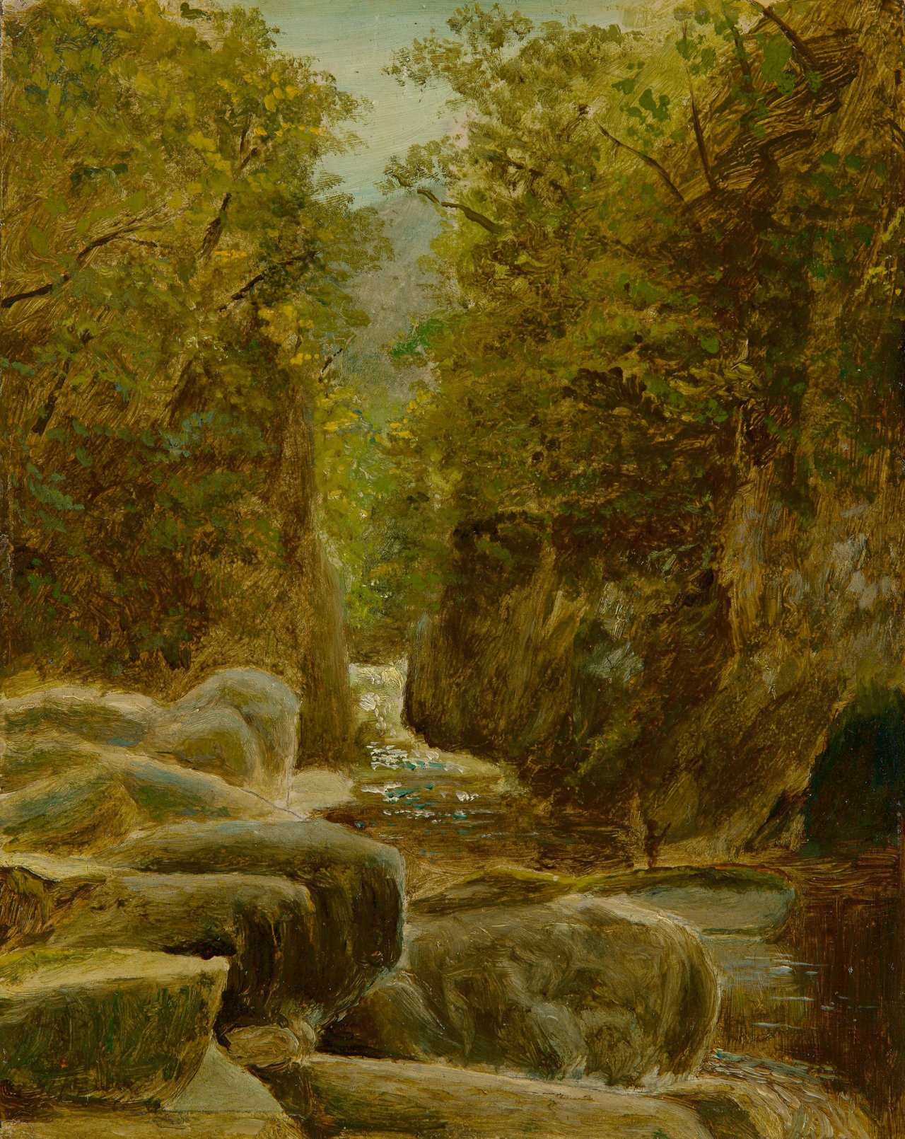 Auf diesem Bild ist das folgende Kunstwerk zu sehen: Carl Spitzweg. „Klamm im Hochgebirge“. Um 1833/34.