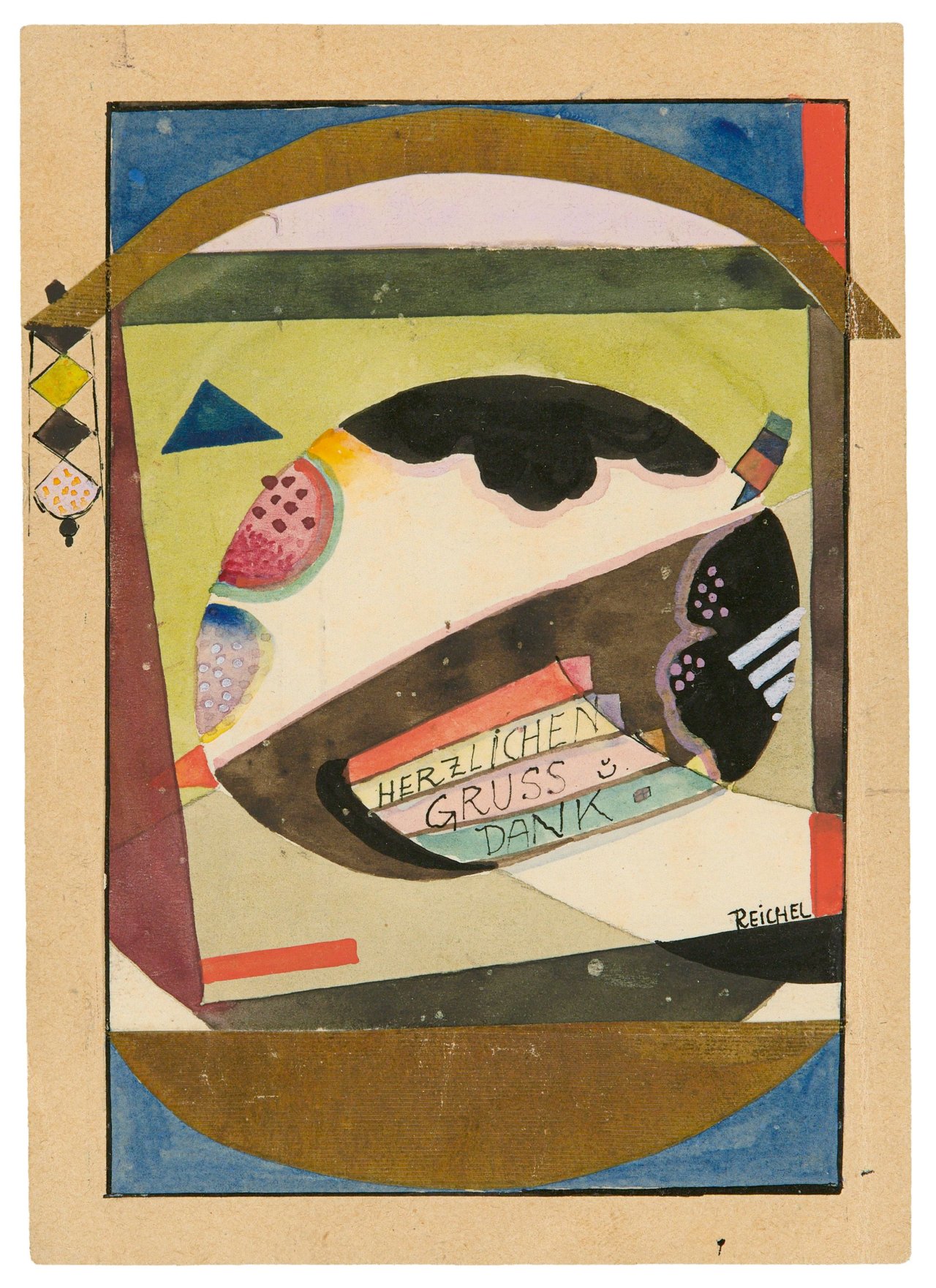 Auf diesem Bild ist das folgende Kunstwerk zu sehen: Hans Reichel. Ohne Titel (Künstlerpostkarte an Felix Klee). 1926.