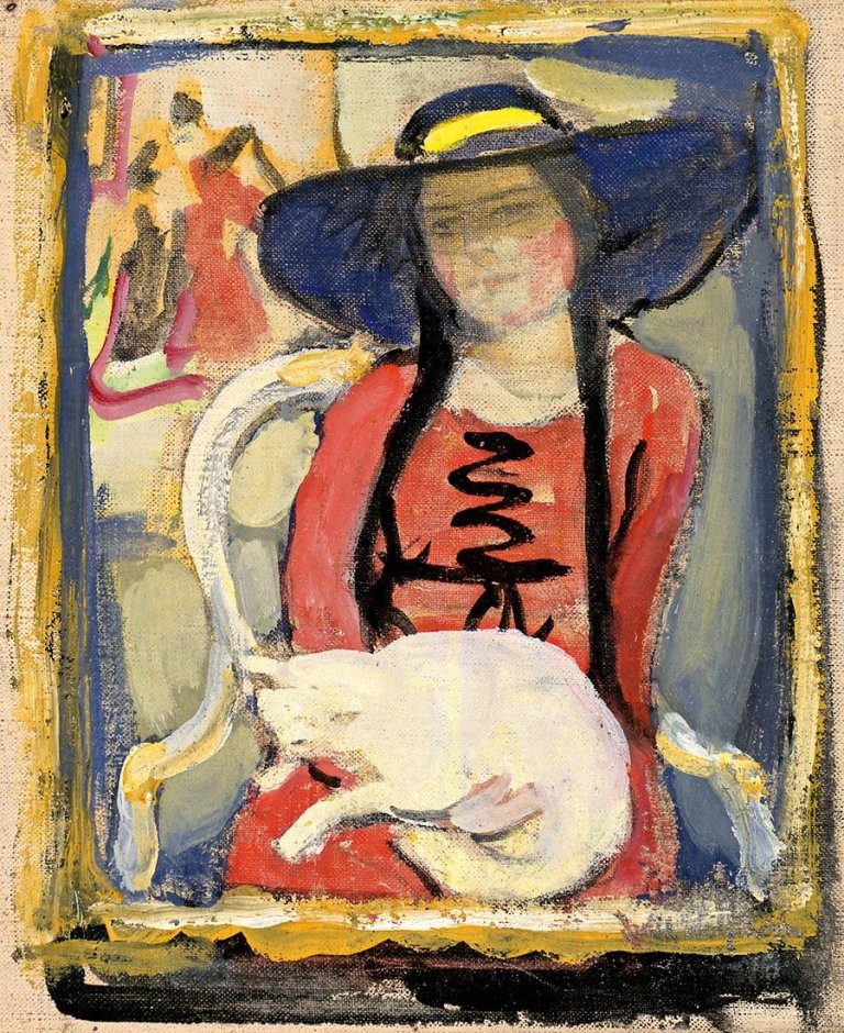 Auf diesem Bild ist das folgende Kunstwerk zu sehen: Julie Wolfthorn. „Mädchen mit Katze“.