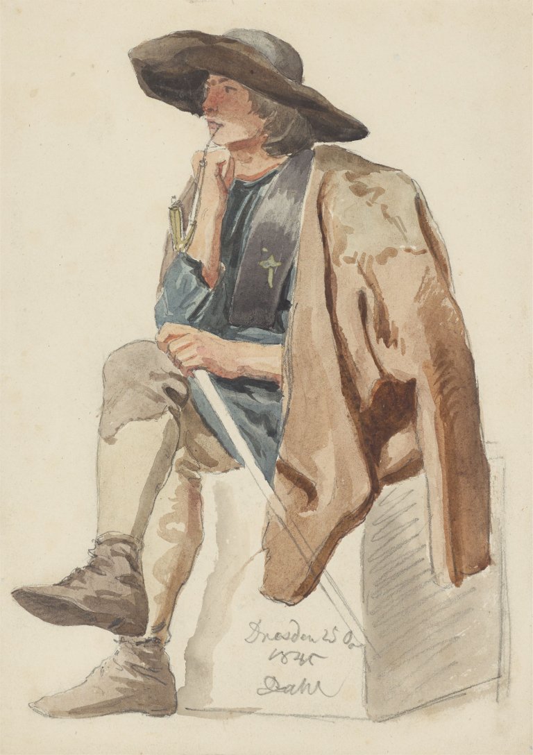 Auf diesem Bild ist das folgende Kunstwerk zu sehen: Johan Christian Clausen Dahl. Junger Elbkahnfischer. 1845.