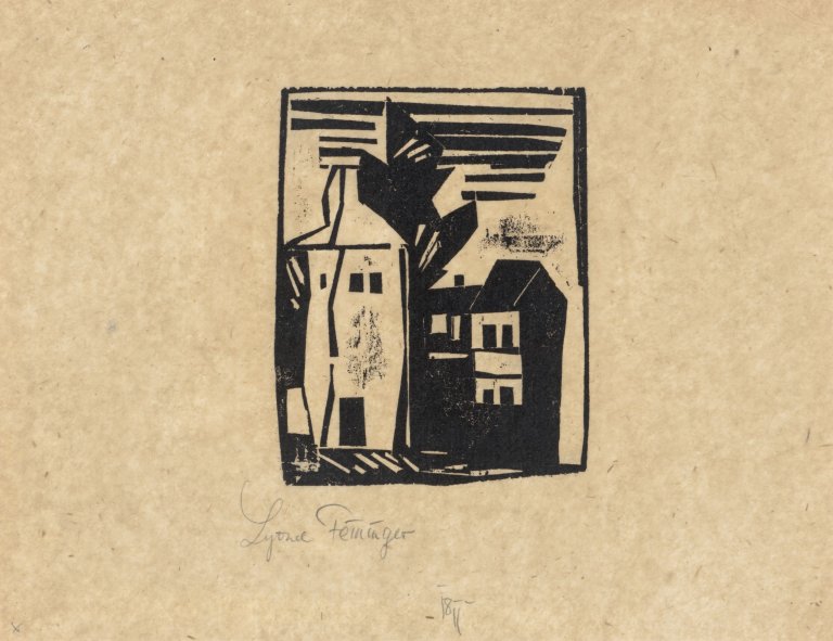 Auf diesem Bild ist das folgende Kunstwerk zu sehen: Lyonel Feininger. „Pariser hohe Häuser“. 1918.