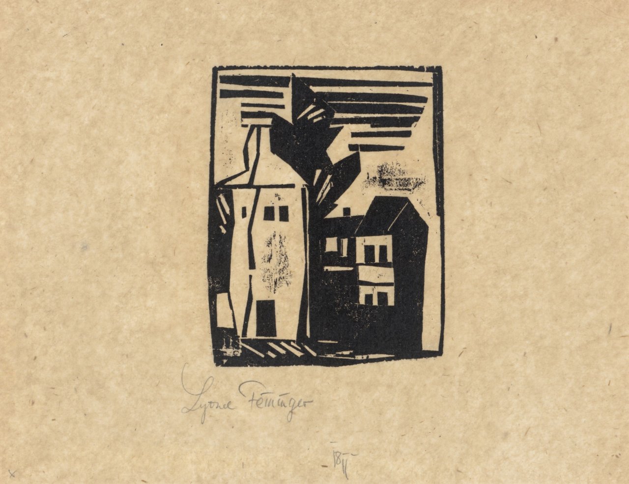 Auf diesem Bild ist das folgende Kunstwerk zu sehen: Lyonel Feininger. „Pariser hohe Häuser“. 1918.