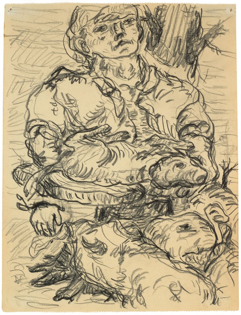 Auf diesem Bild ist das folgende Kunstwerk zu sehen: Georg Baselitz. Mann mit Hund. 1966.