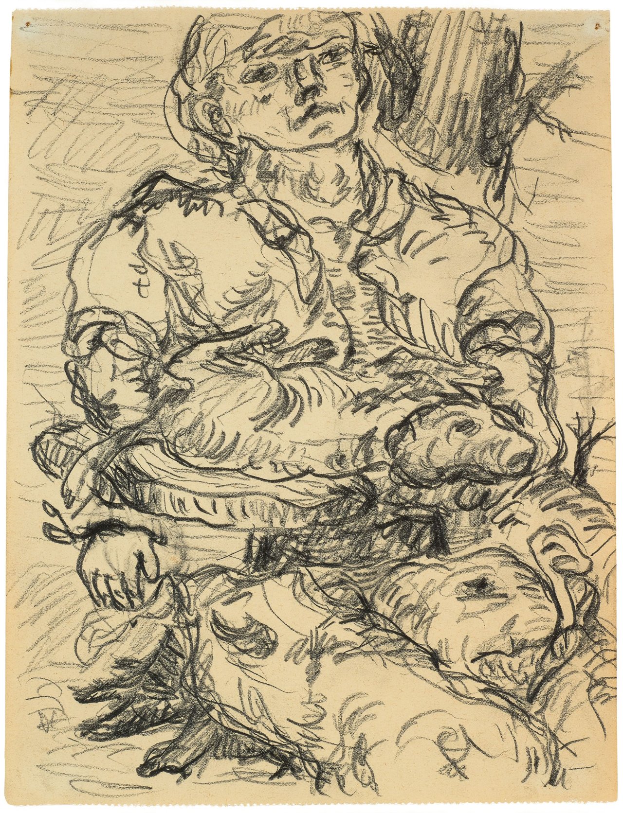 Auf diesem Bild ist das folgende Kunstwerk zu sehen: Georg Baselitz. Mann mit Hund. 1966.